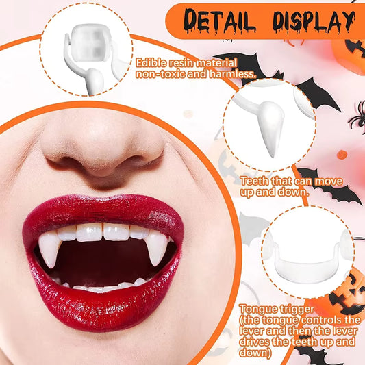 1 Pair Vampire Teeth Fangs Dentures Props Halloween Costume Props False Teeth Solid Glue Denture Adhesive Halloween Party Decor